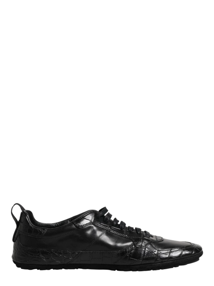 Black Exotic Leather Low Top Sneakers Shoes