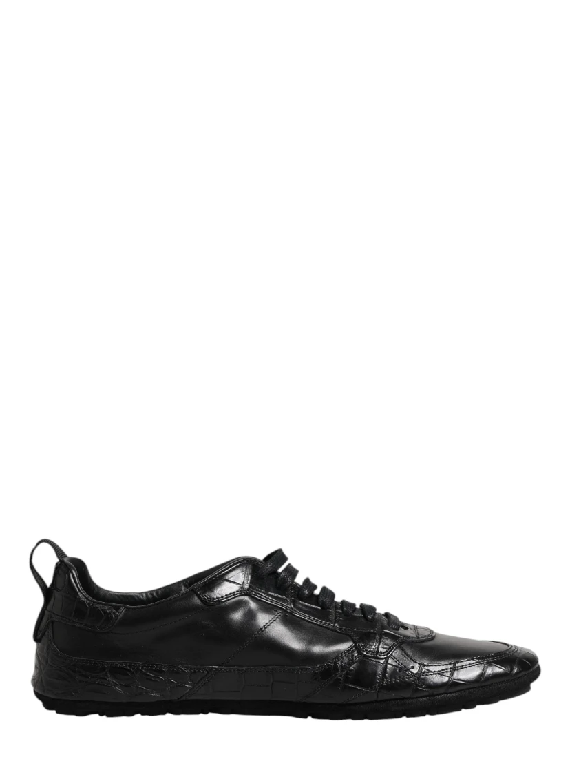 Black Exotic Leather Low Top Sneakers Shoes