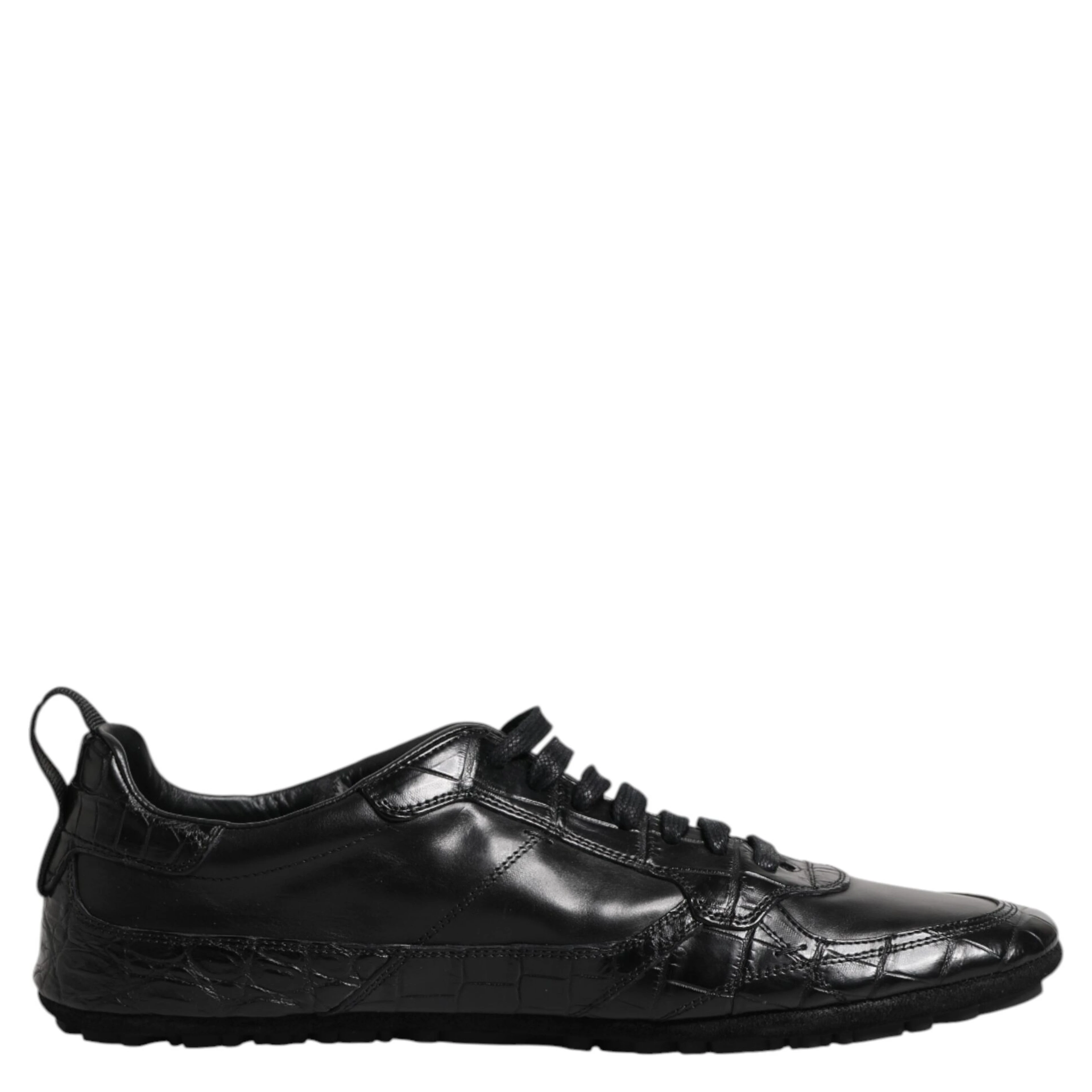 Black Exotic Leather Low Top Sneakers Shoes