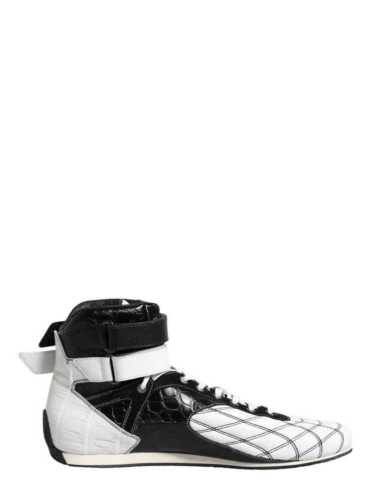 Black White Leather High Top Sneakers Shoes