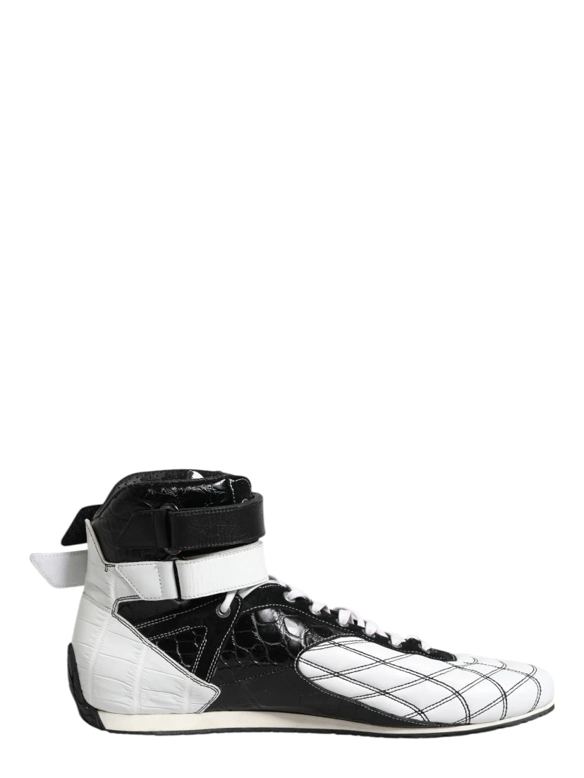 Black White Leather High Top Sneakers Shoes
