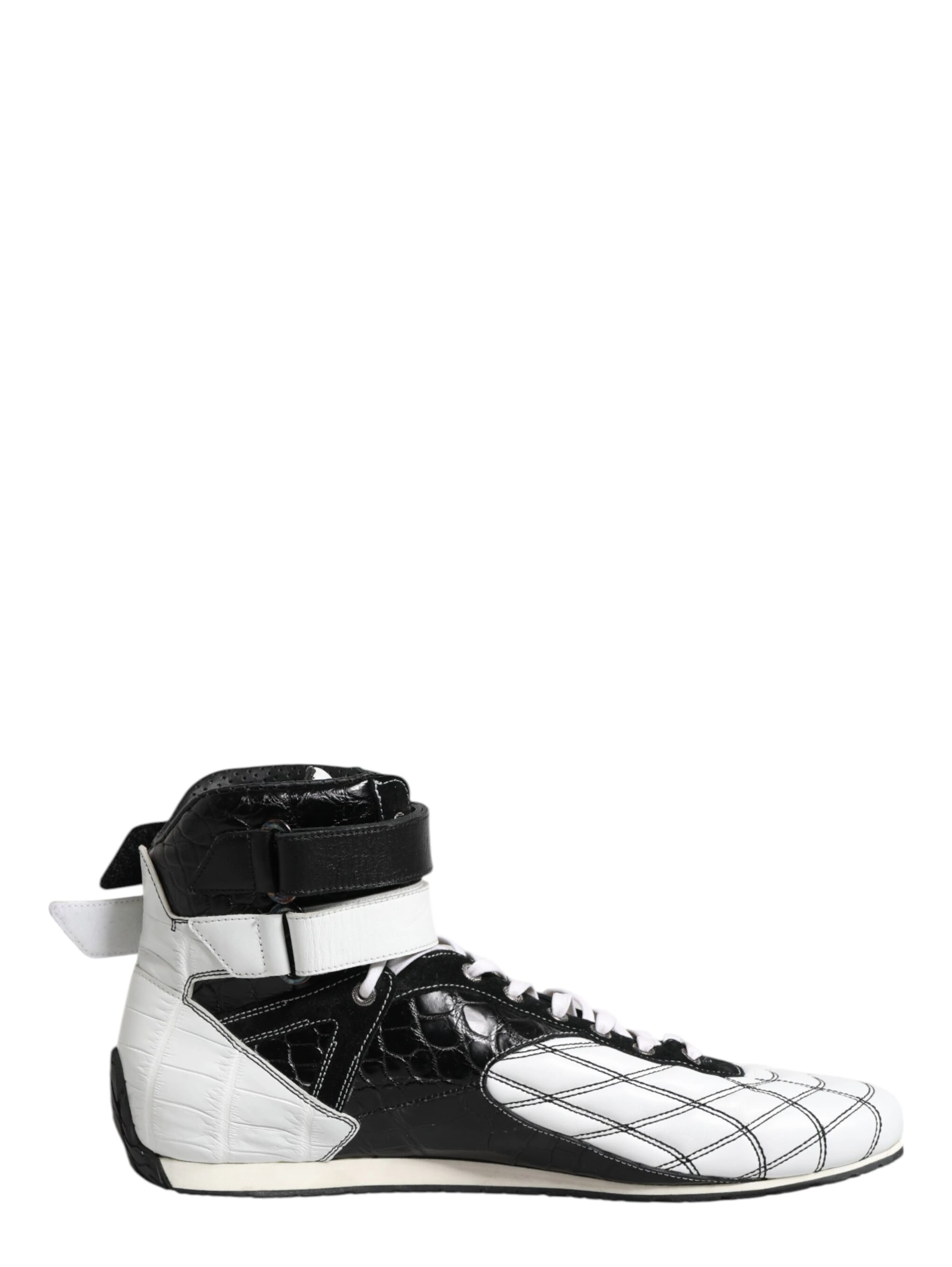 Black White Leather High Top Sneakers Shoes