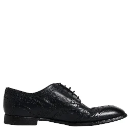 Dark Blue Leather Derby Wingtip Formal Shoes