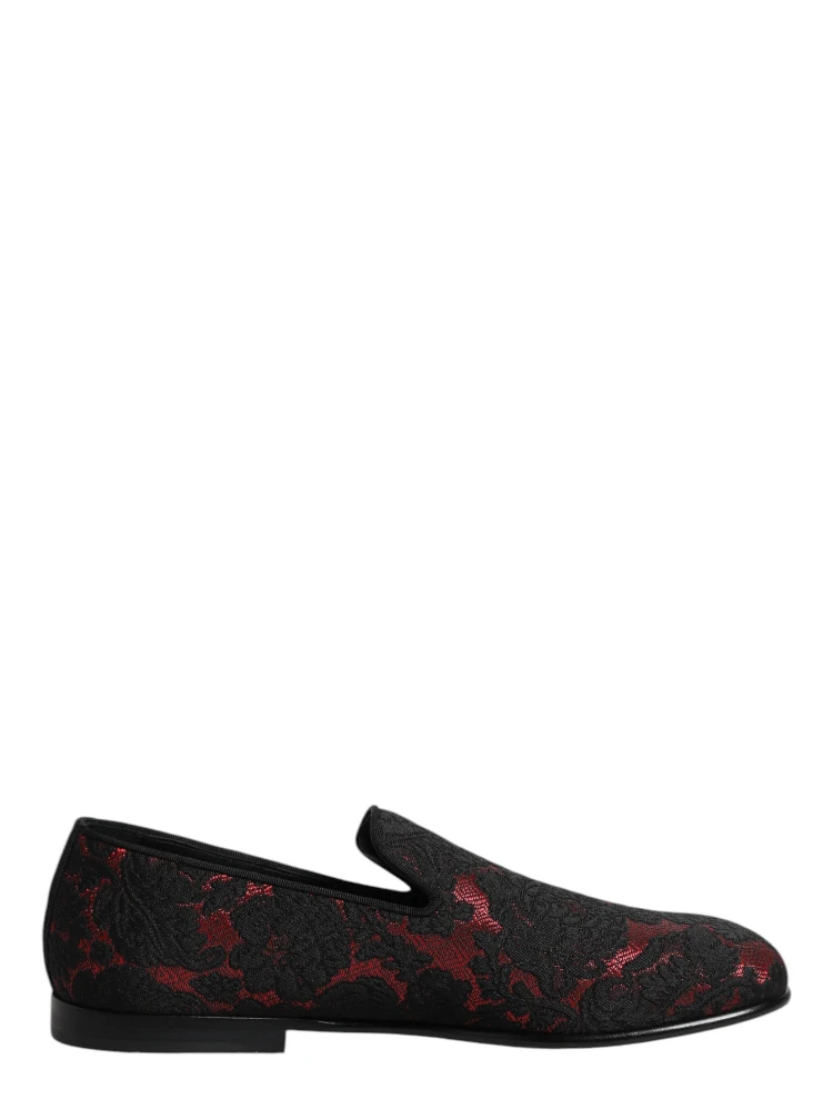 Red Black Jacquard Slip On Loafers Shoes