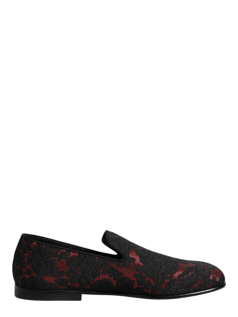 Red Black Jacquard Slip On Loafers Shoes