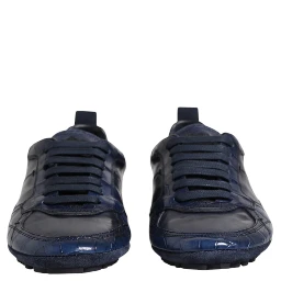 Dark Blue Leather Low Top Men Sneakers Shoes