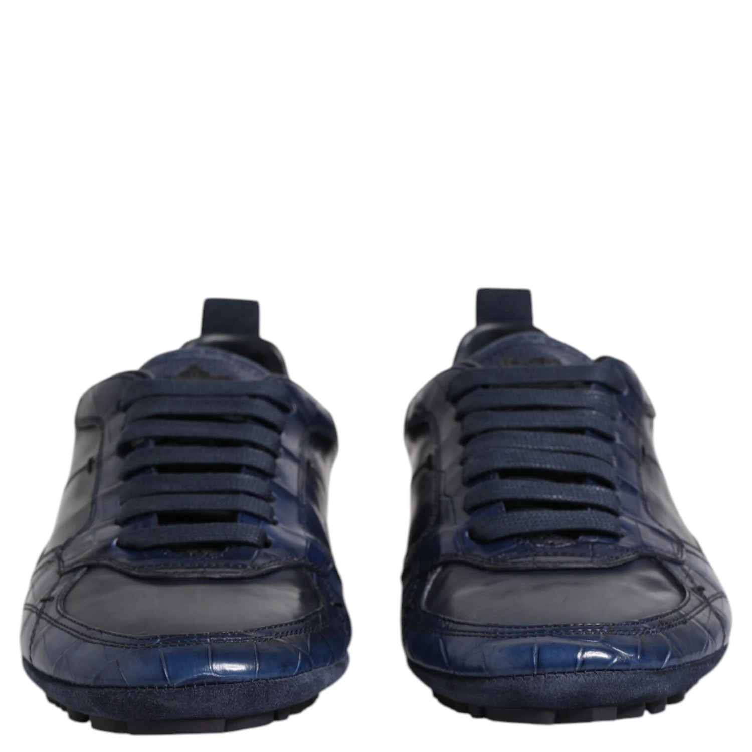 Dark Blue Leather Low Top Men Sneakers Shoes