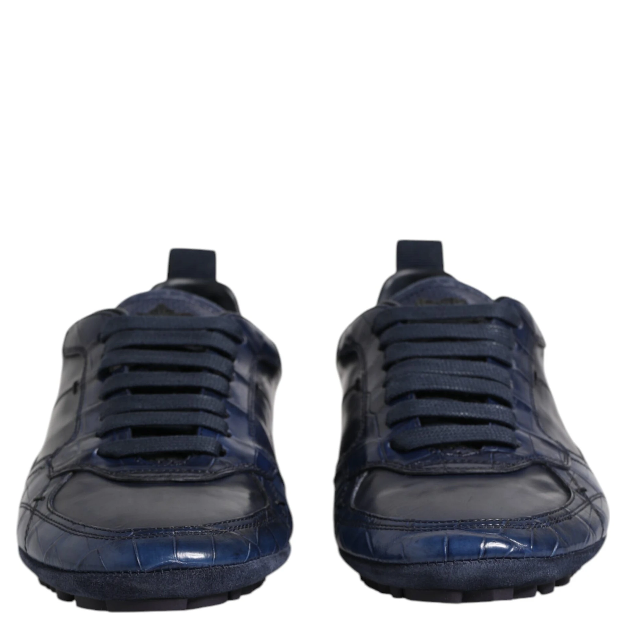 Dark Blue Leather Low Top Men Sneakers Shoes