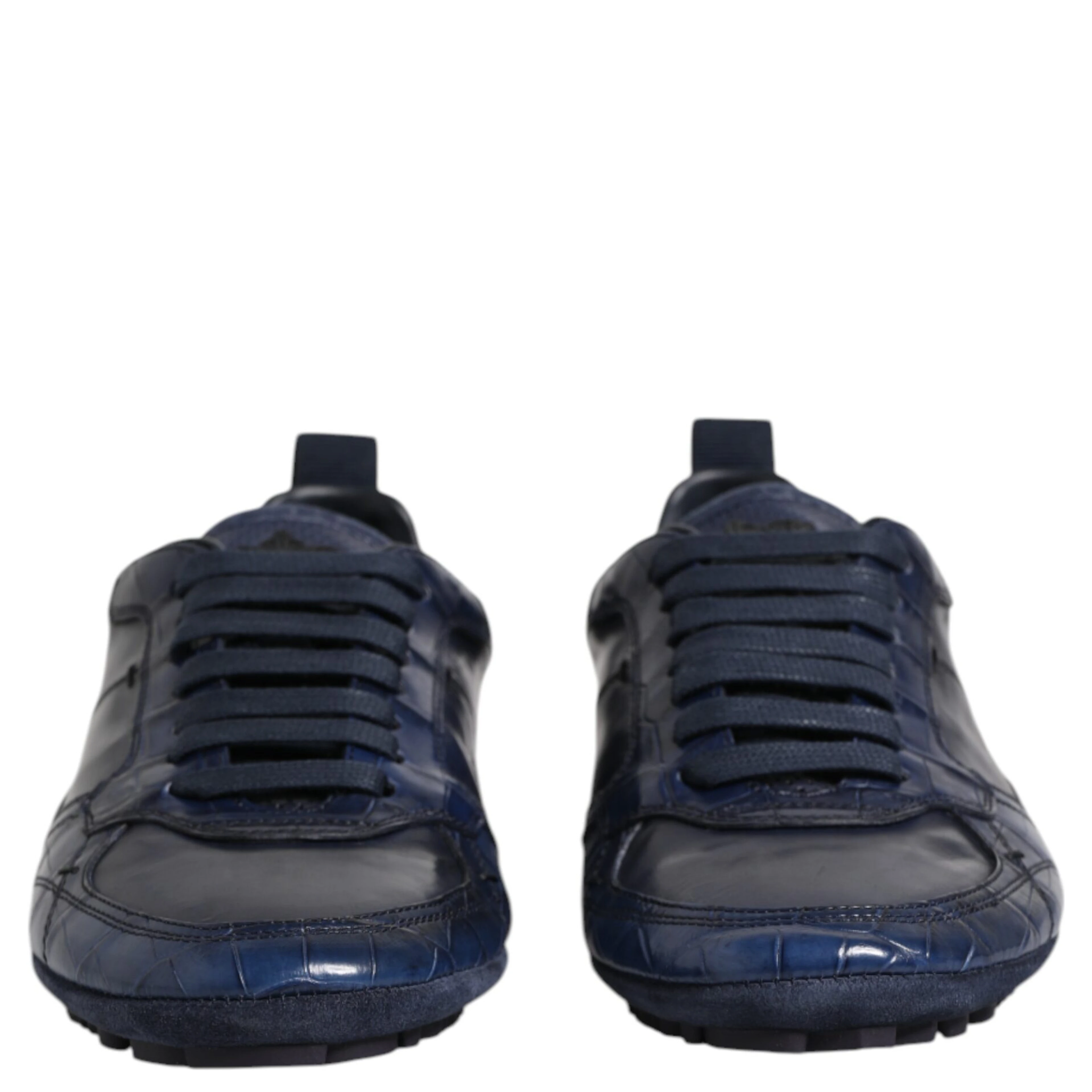 Dark Blue Leather Low Top Men Sneakers Shoes
