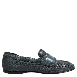 Blue Woven Leather Slip On Loafers Shoes