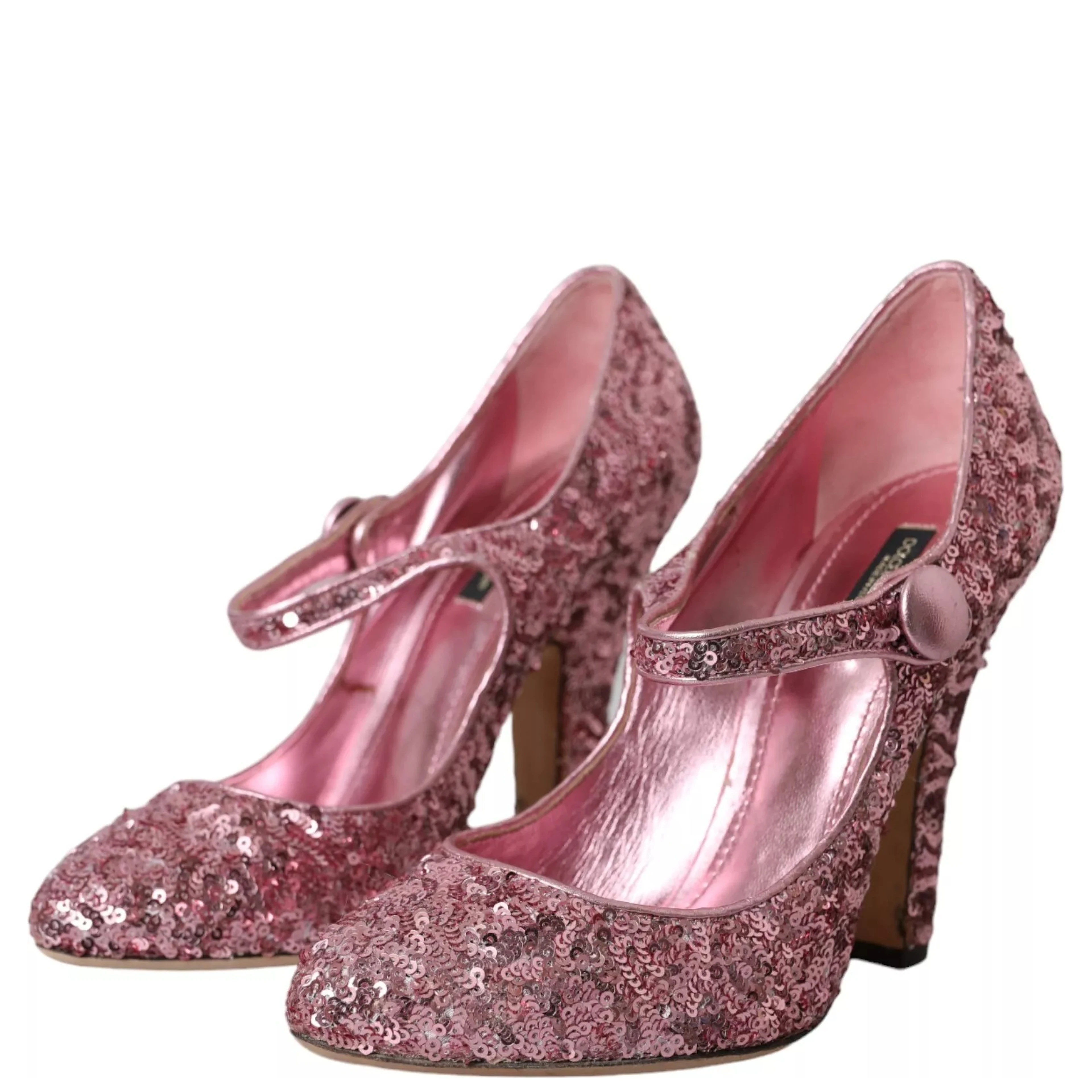 Pink Sequin Mary Jane Pumps High Heels Shoes
