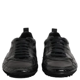 Black Exotic Leather Low Top Sneakers Shoes