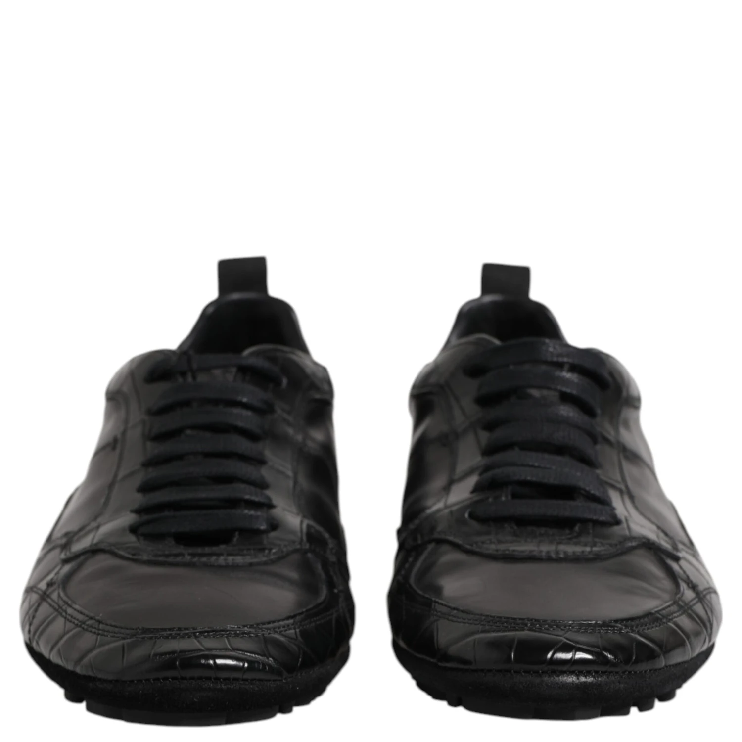 Black Exotic Leather Low Top Sneakers Shoes