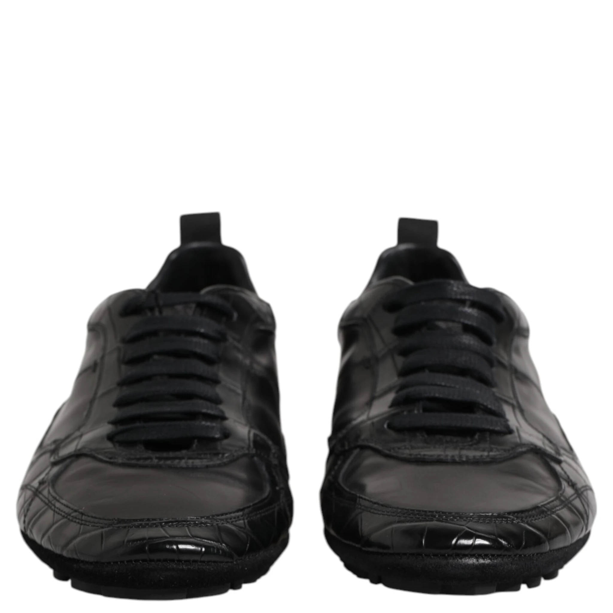 Black Exotic Leather Low Top Sneakers Shoes