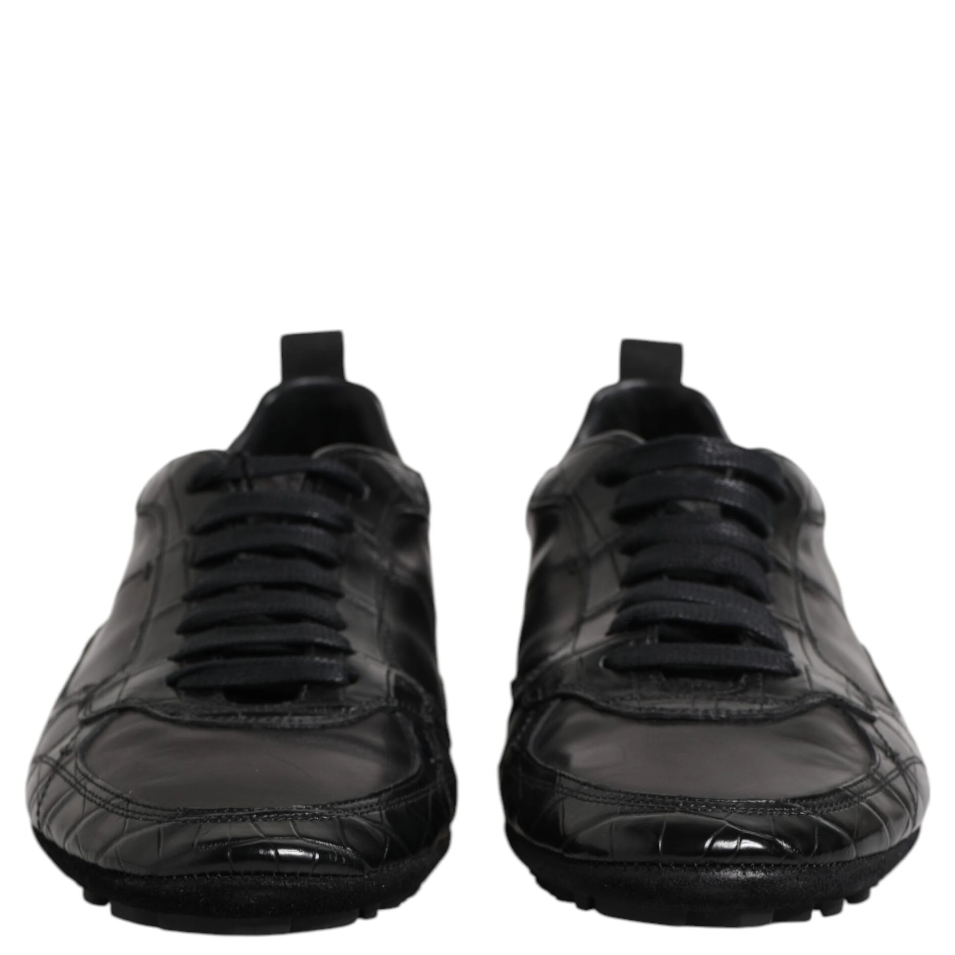 Black Exotic Leather Low Top Sneakers Shoes
