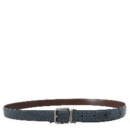 Blue Perforated Leather Gray Buckle Belt