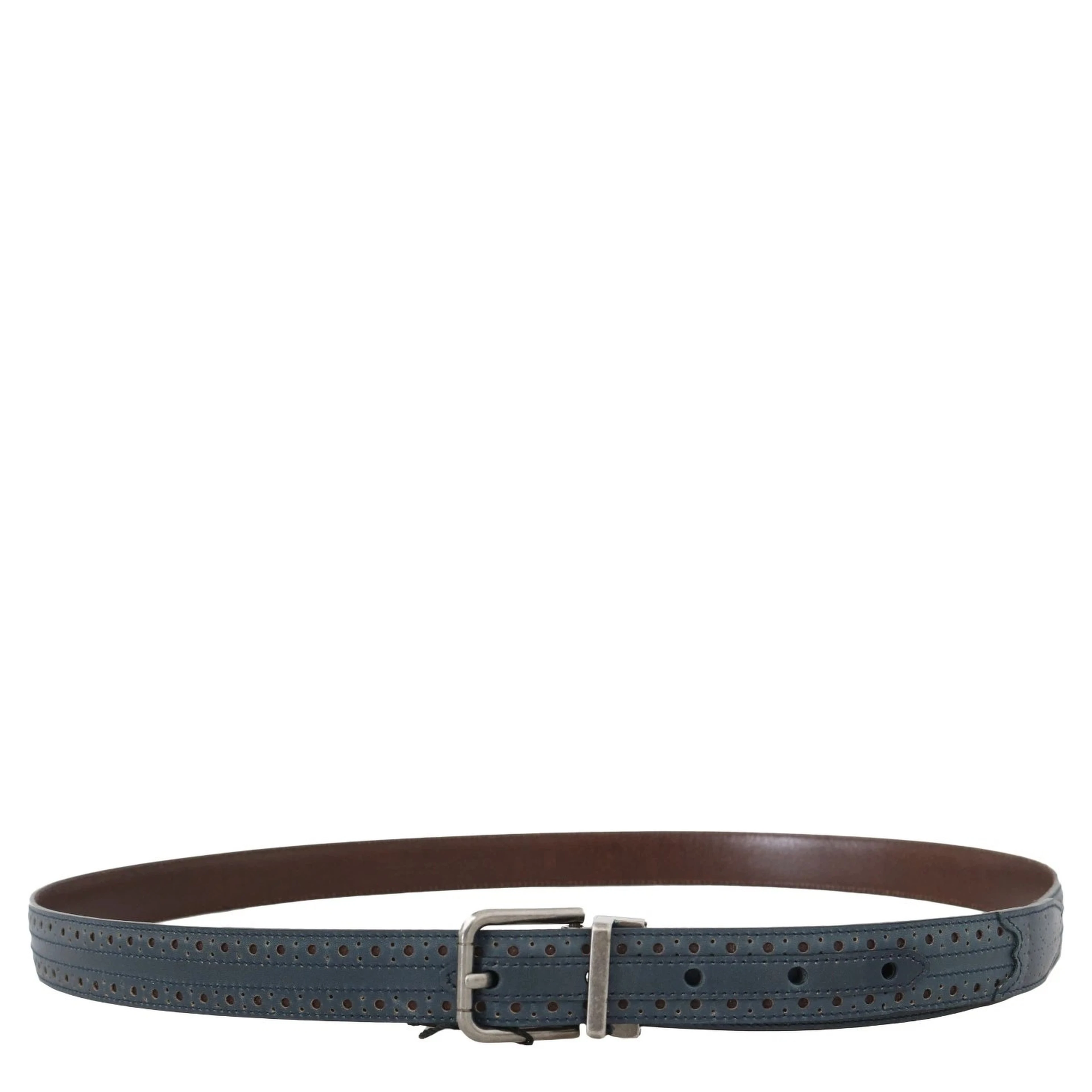 Blue Perforated Leather Gray Buckle Belt