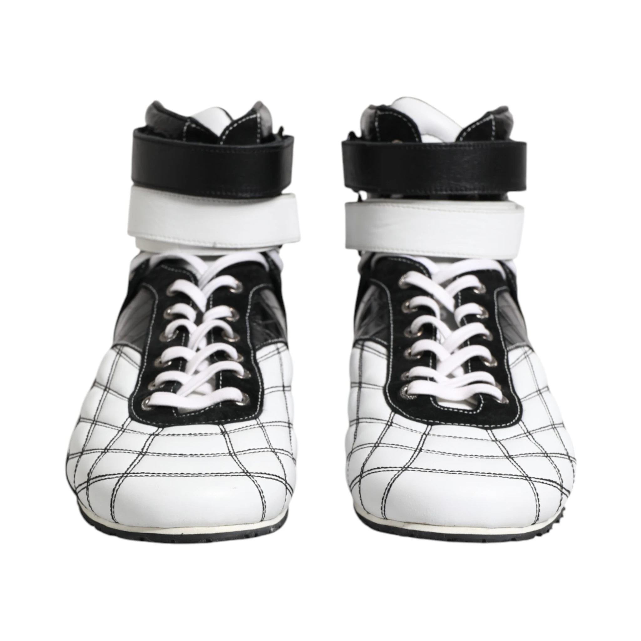 Black White Leather High Top Sneakers Shoes