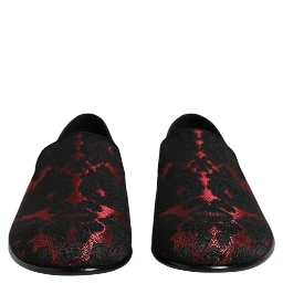 Red Black Jacquard Slip On Loafers Shoes