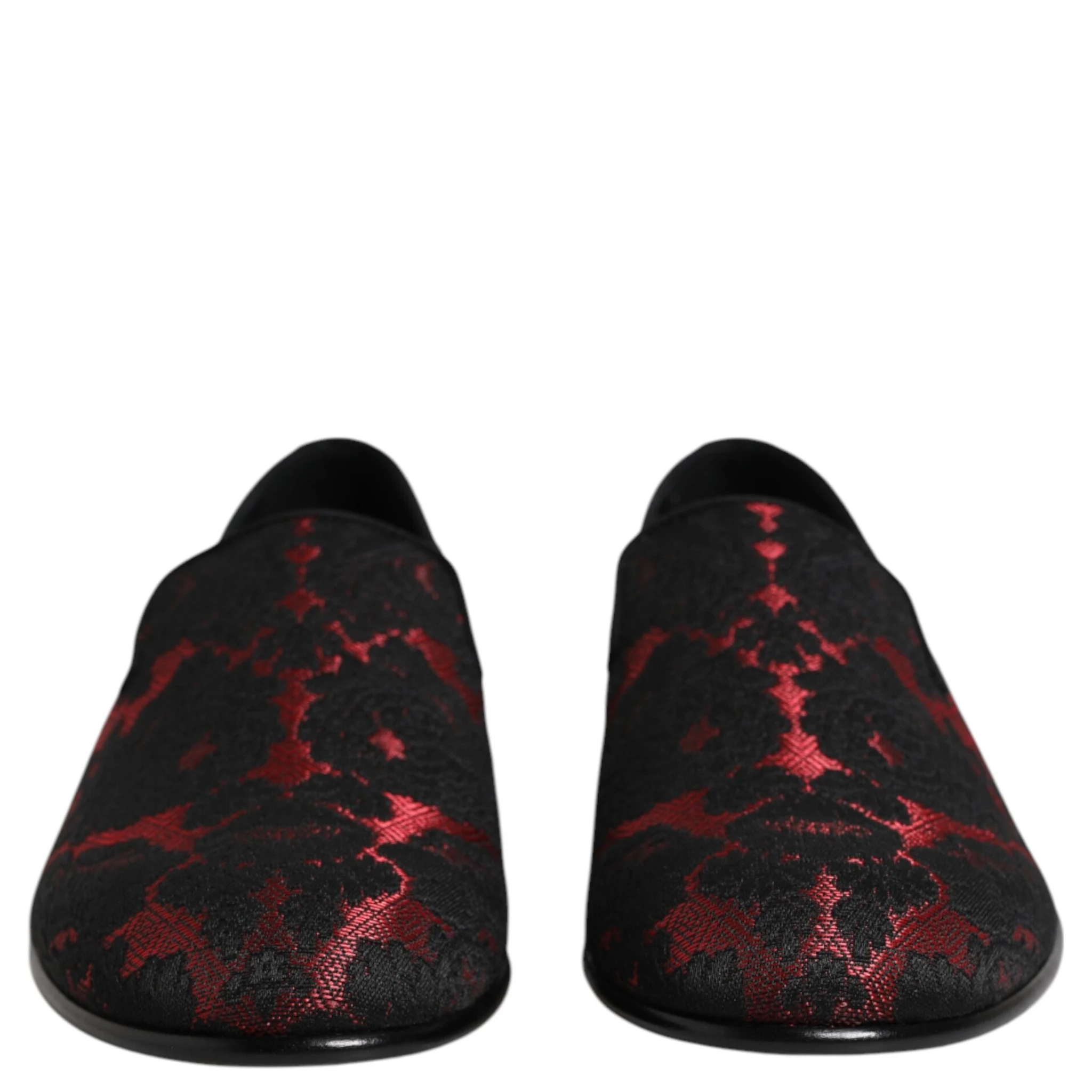Red Black Jacquard Slip On Loafers Shoes