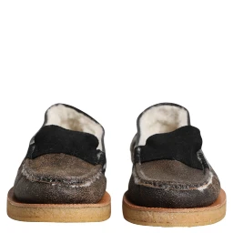 Brown White Calfskin Leather Loafers Shoes
