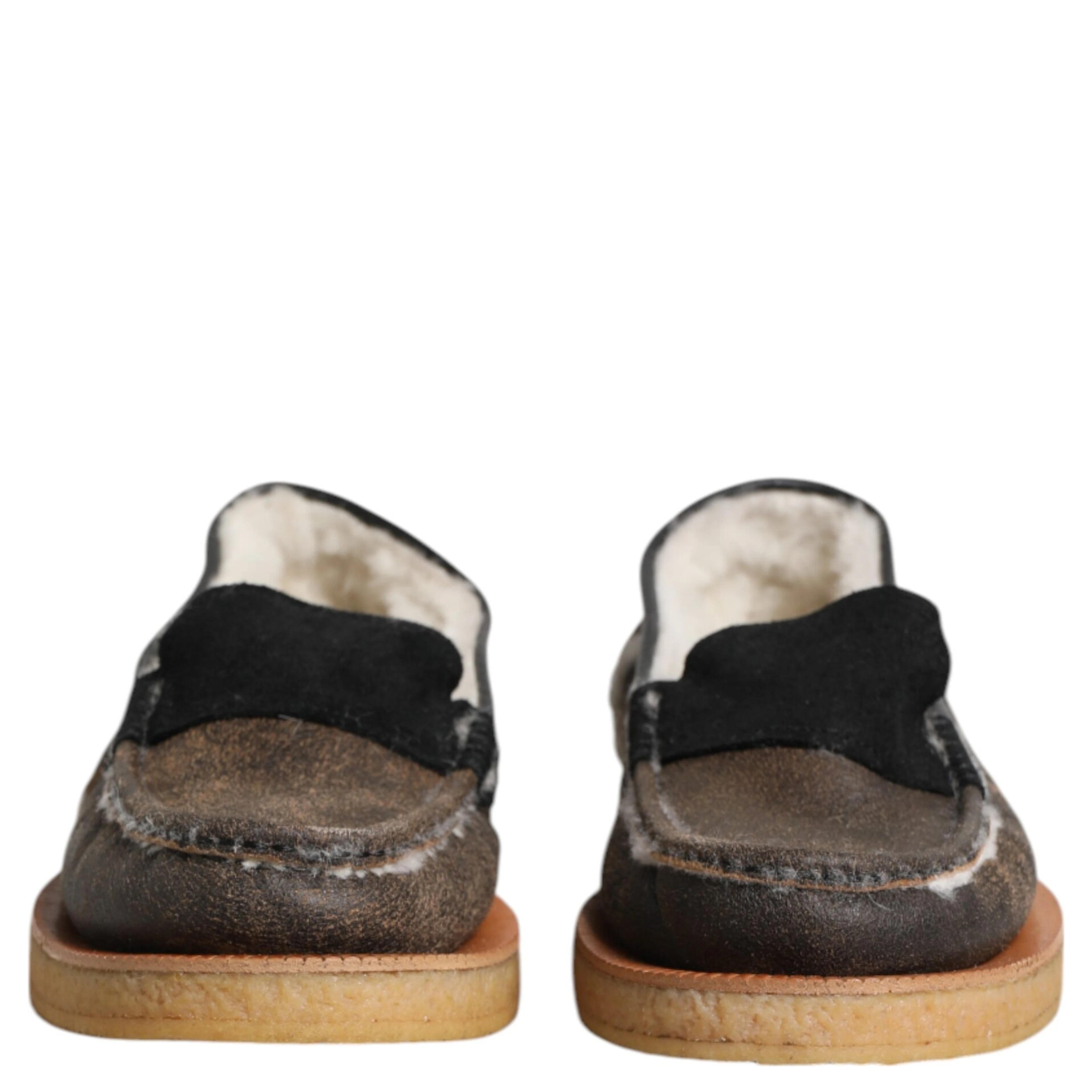 Brown White Calfskin Leather Loafers Shoes