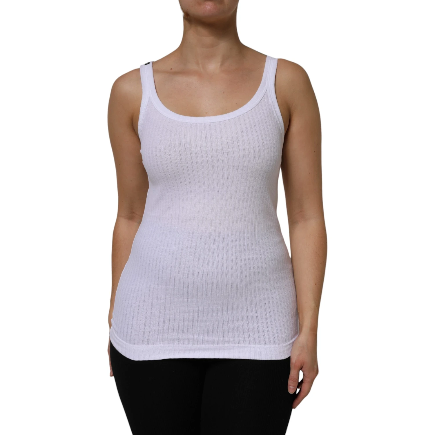 White Cotton Round Neck Sleeveless Tank Top