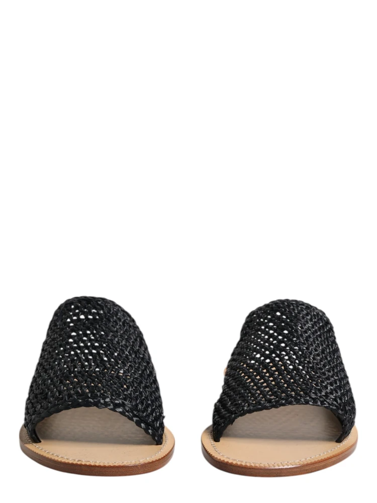 Black Monochrome Braided Raffia Slides Shoes alternative