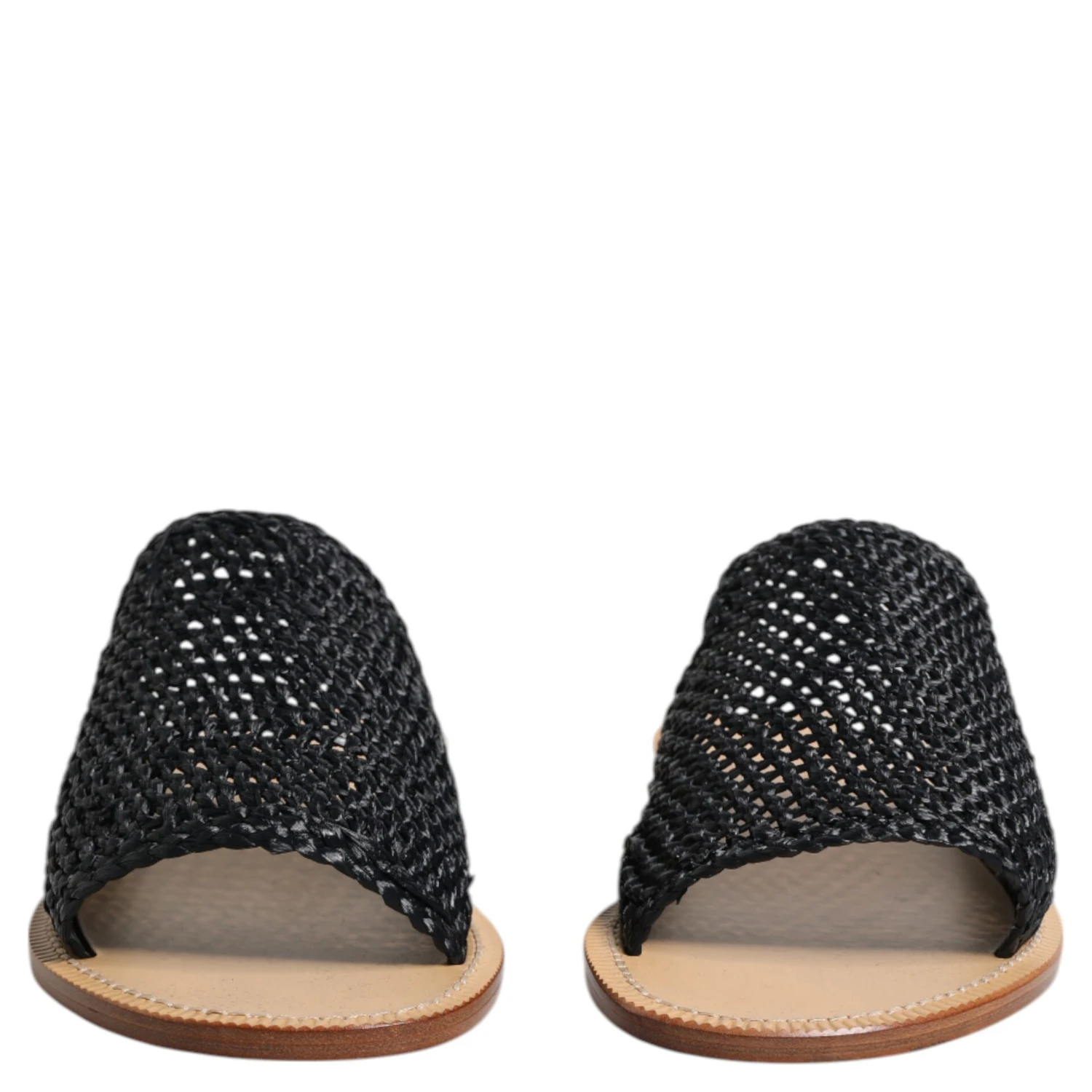 Black Monochrome Braided Raffia Slides Shoes