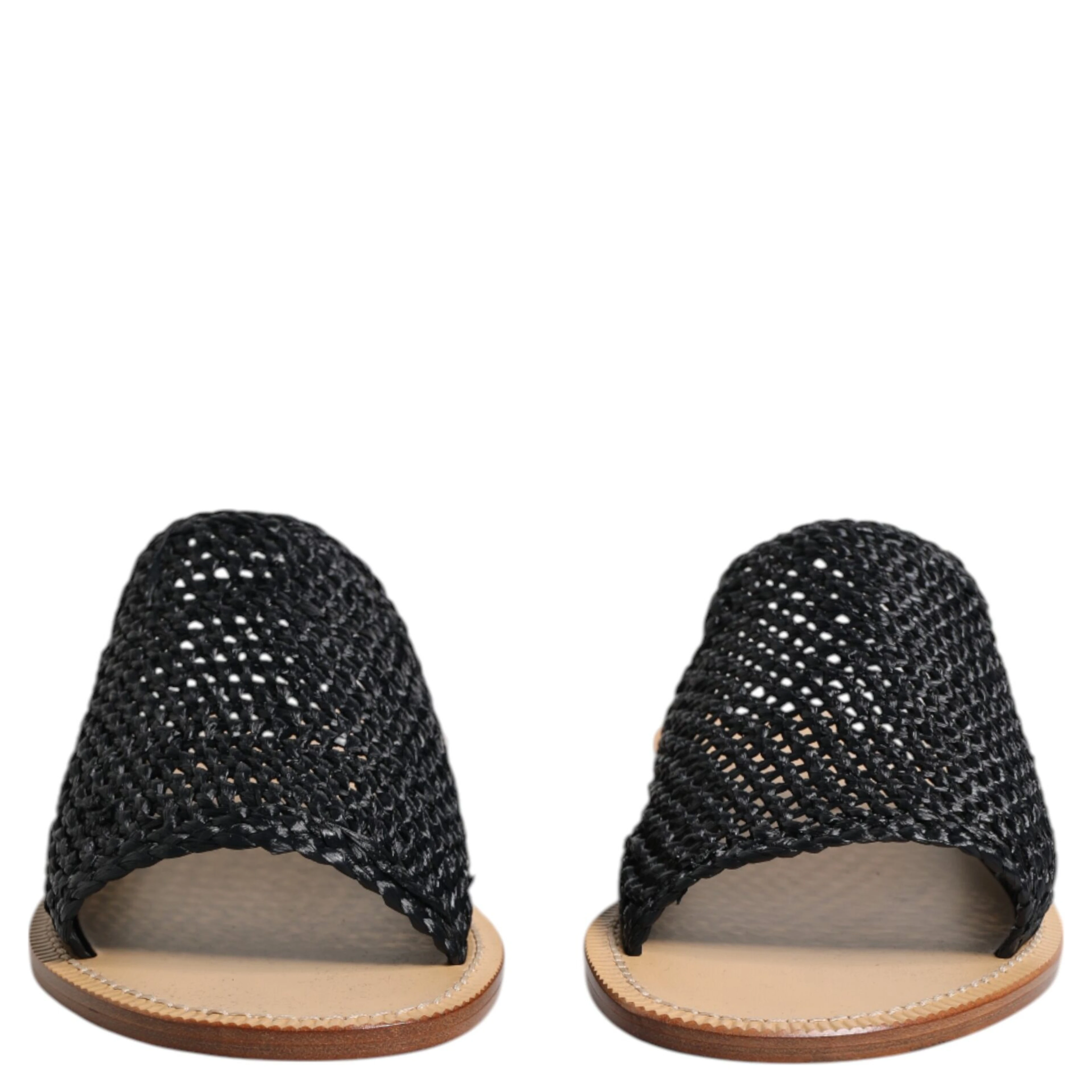 Black Monochrome Braided Raffia Slides Shoes