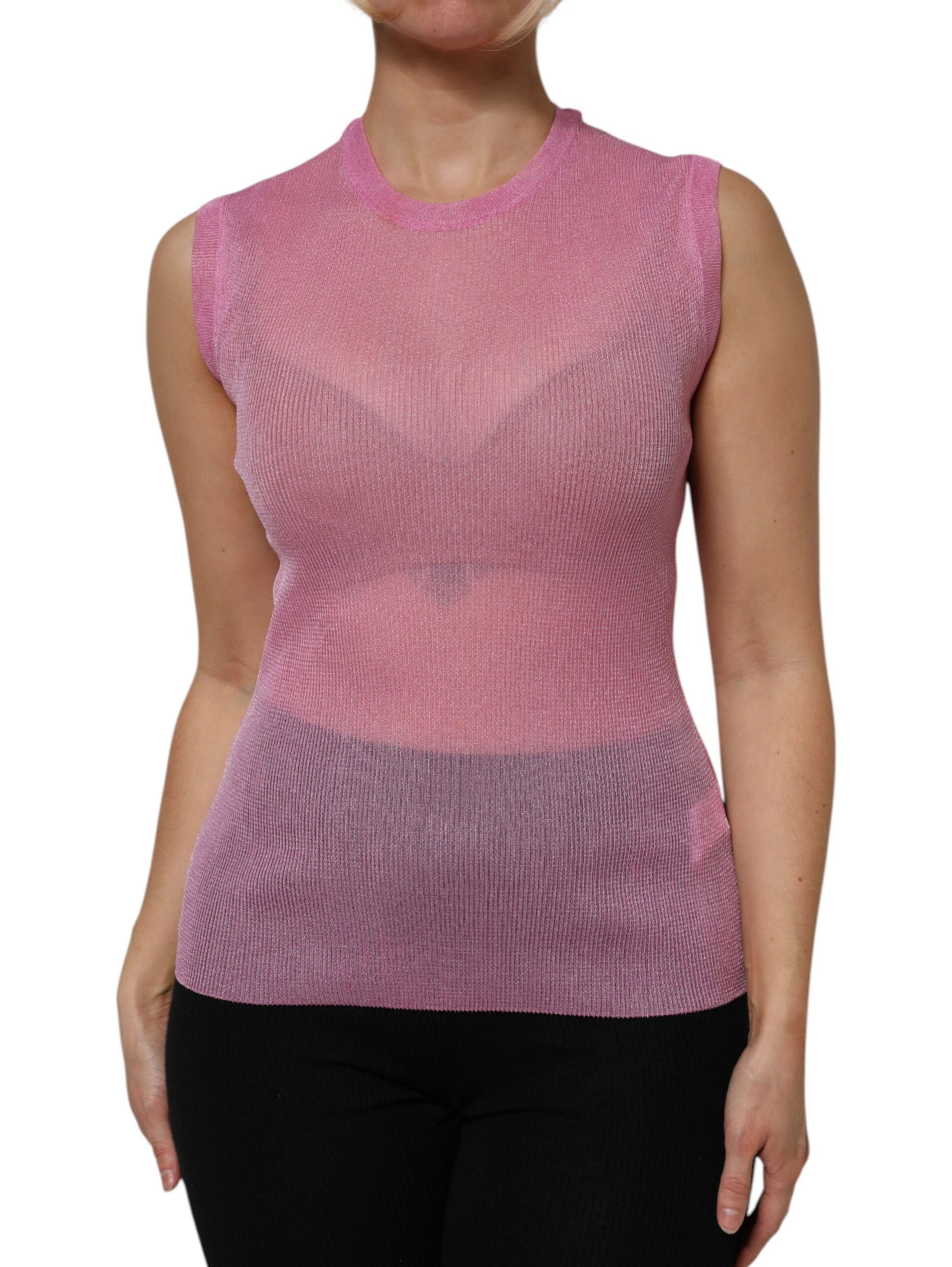 Pink Polyester Sleeveless Round Neck Tank Top