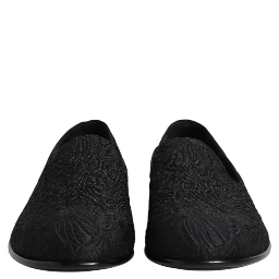 Black Jacquard Slip On Loafers Formal Shoes
