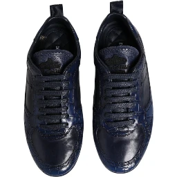 Dark Blue Leather Low Top Men Sneakers Shoes