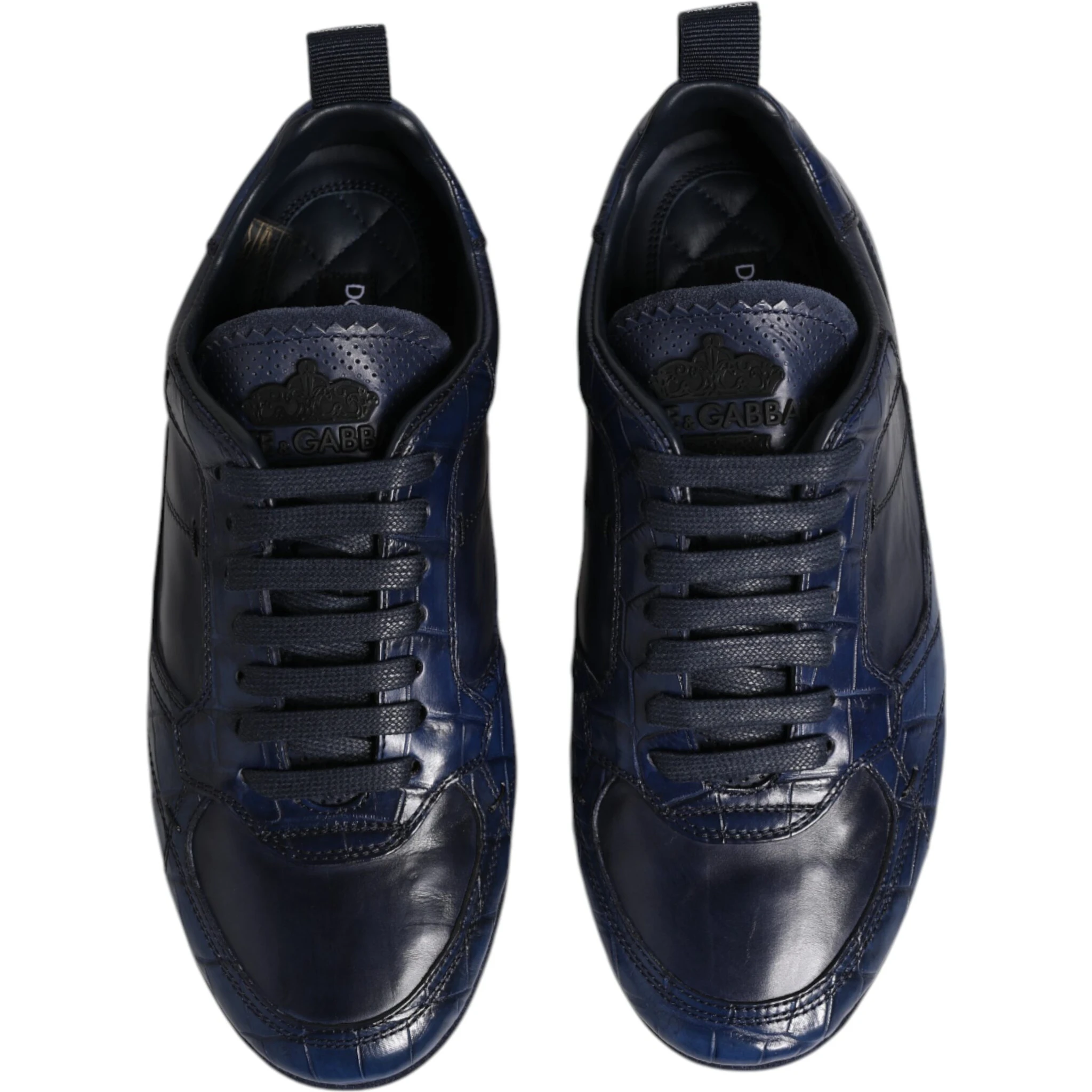 Dark Blue Leather Low Top Men Sneakers Shoes