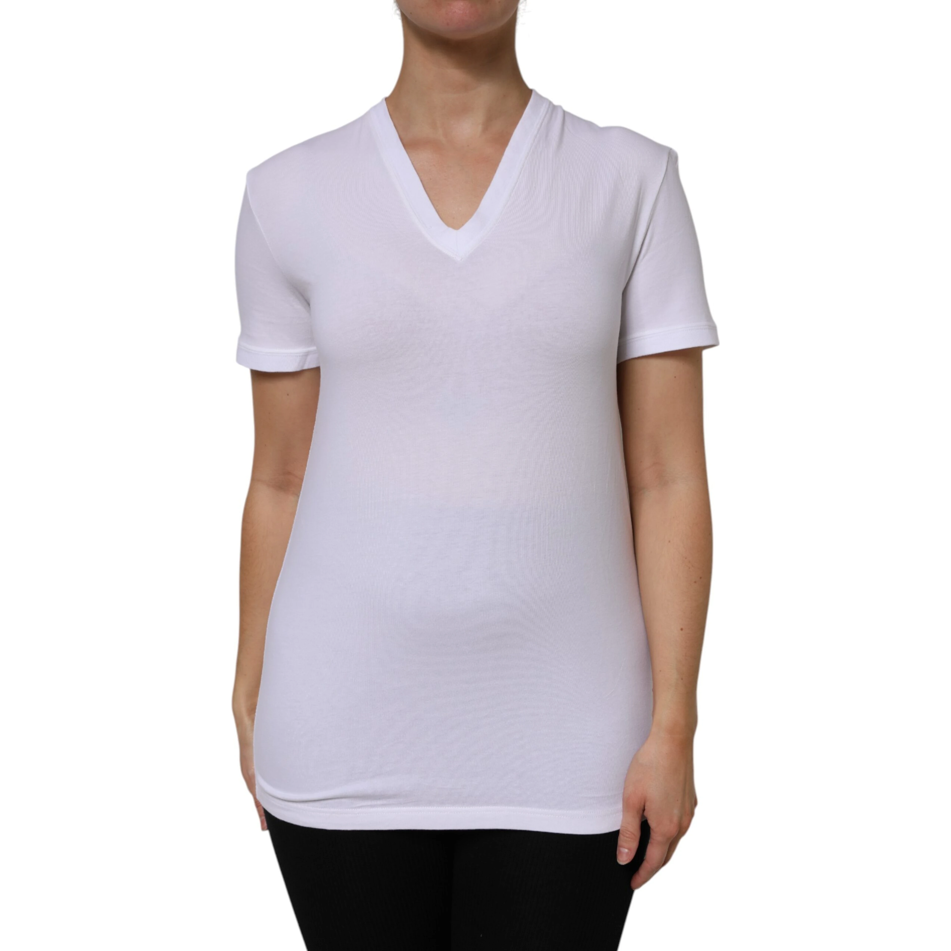 White Cotton Short Sleeves V-Neck Top T-shirt
