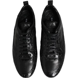 Black Exotic Leather Low Top Sneakers Shoes