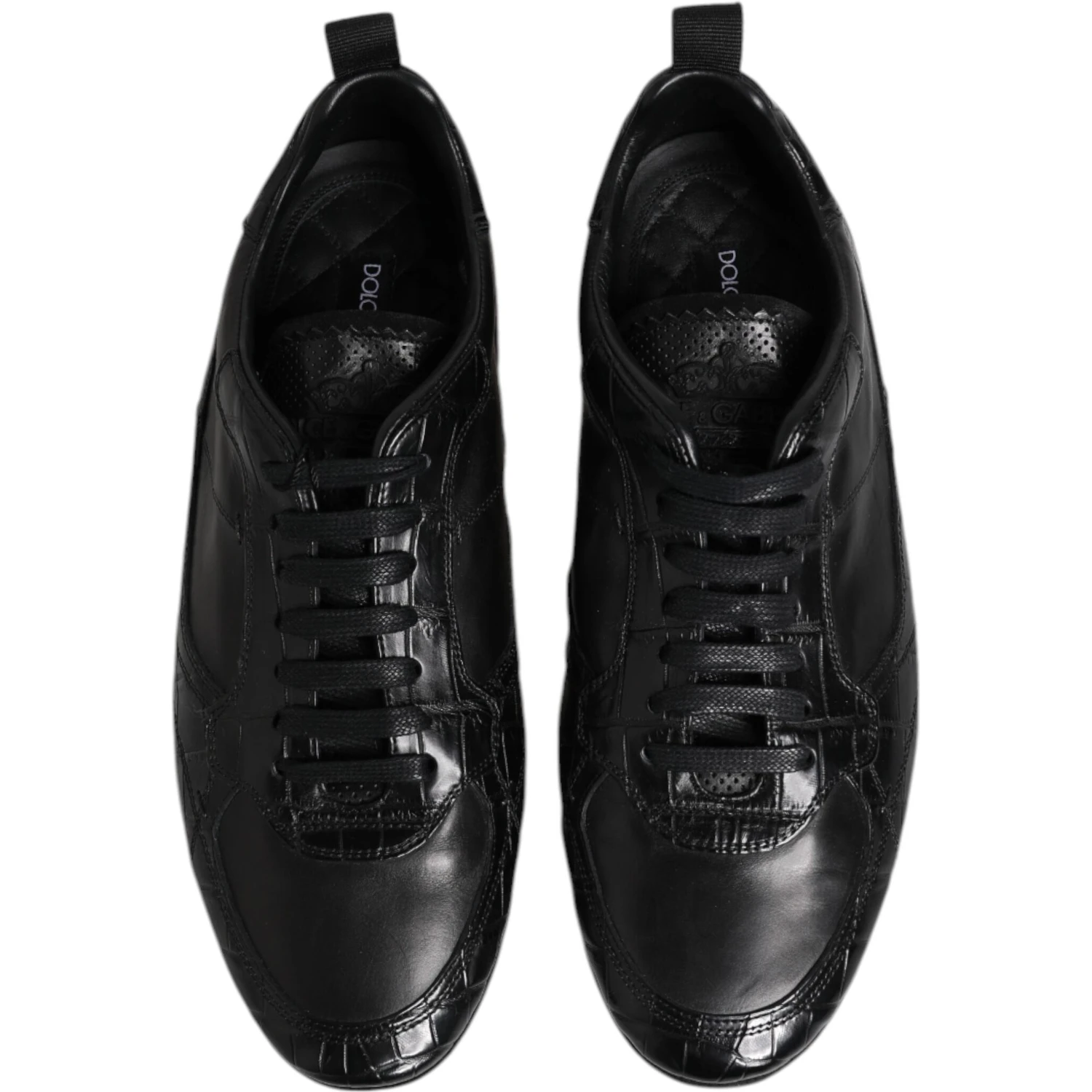 Black Exotic Leather Low Top Sneakers Shoes
