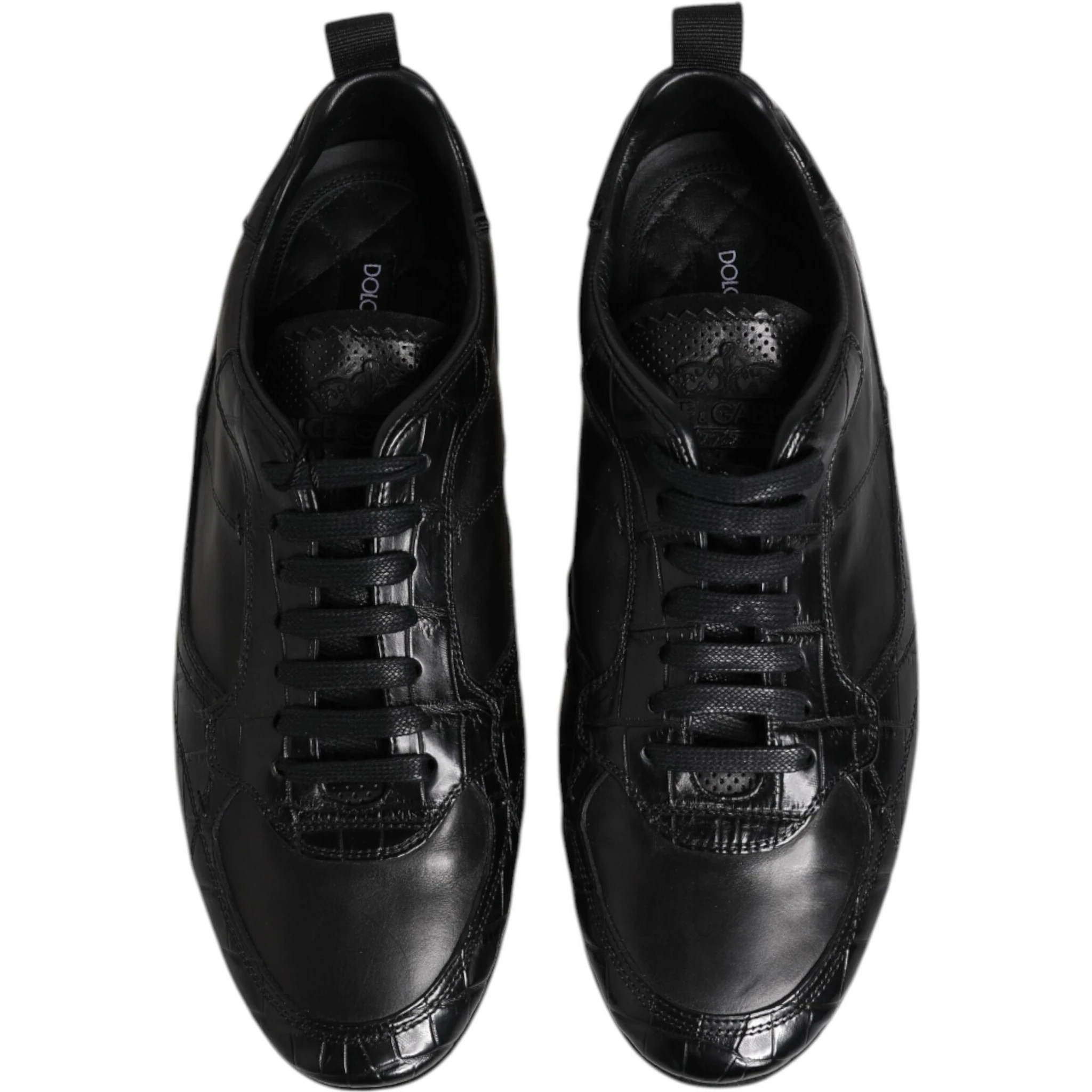 Black Exotic Leather Low Top Sneakers Shoes