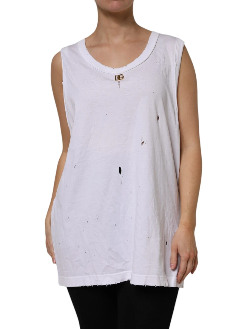 White Cotton Sleeveless Round Neck Tank Top
