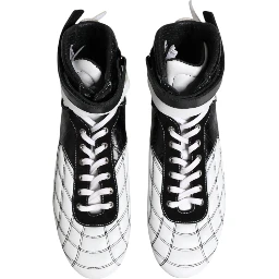 Black White Leather High Top Sneakers Shoes