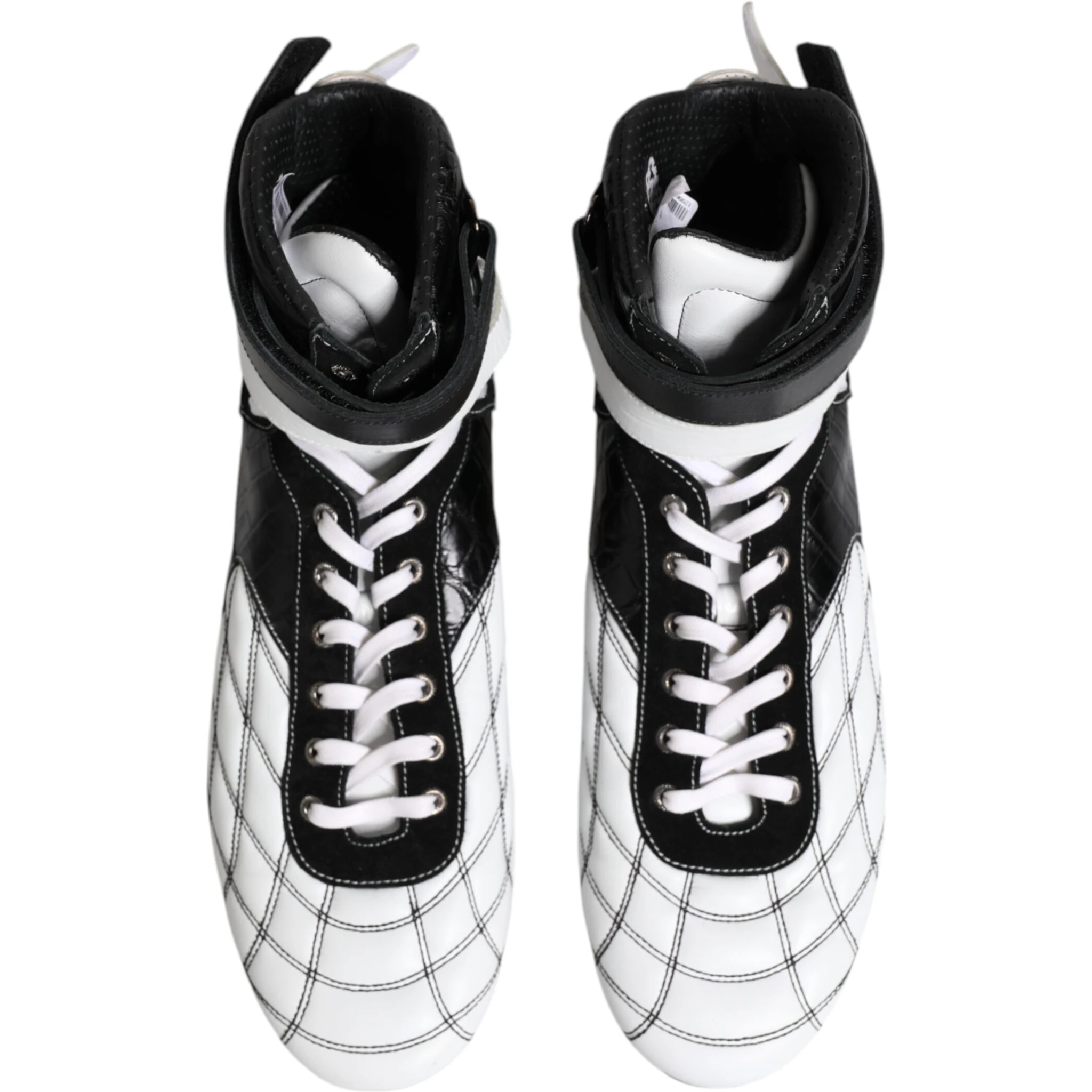 Black White Leather High Top Sneakers Shoes