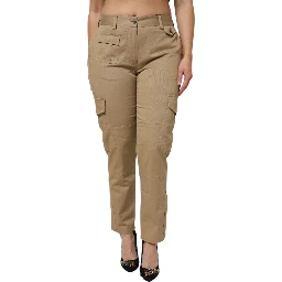 Brown Cotton Cargo Tapered Pants