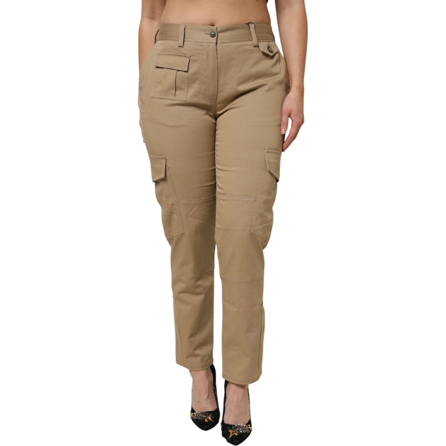 Brown Cotton Cargo Tapered Pants