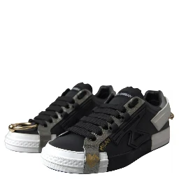Black Leather Low Top Sneakers Portofino Shoes