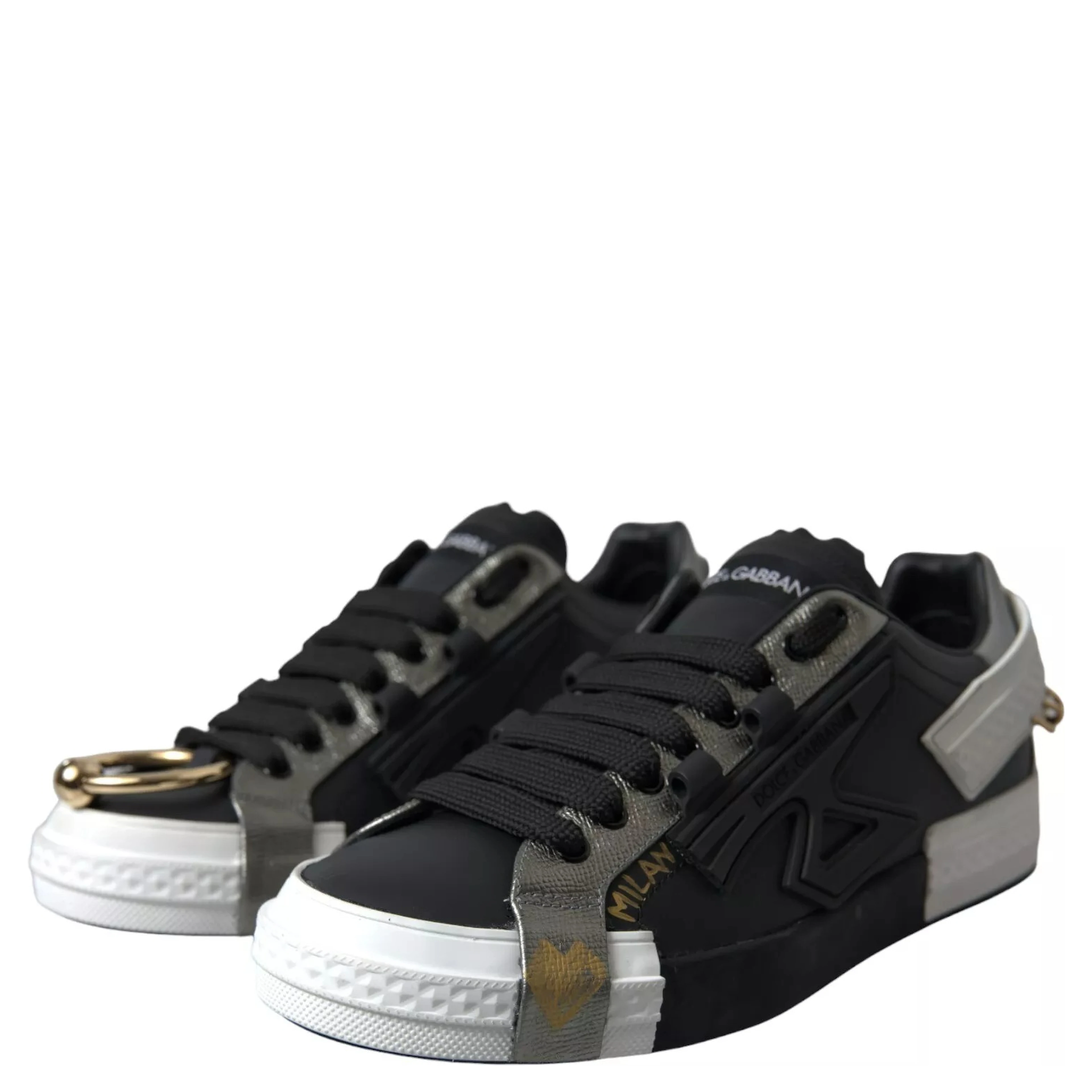 Black Leather Low Top Sneakers Portofino Shoes