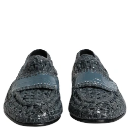 Blue Woven Leather Slip On Loafers Shoes