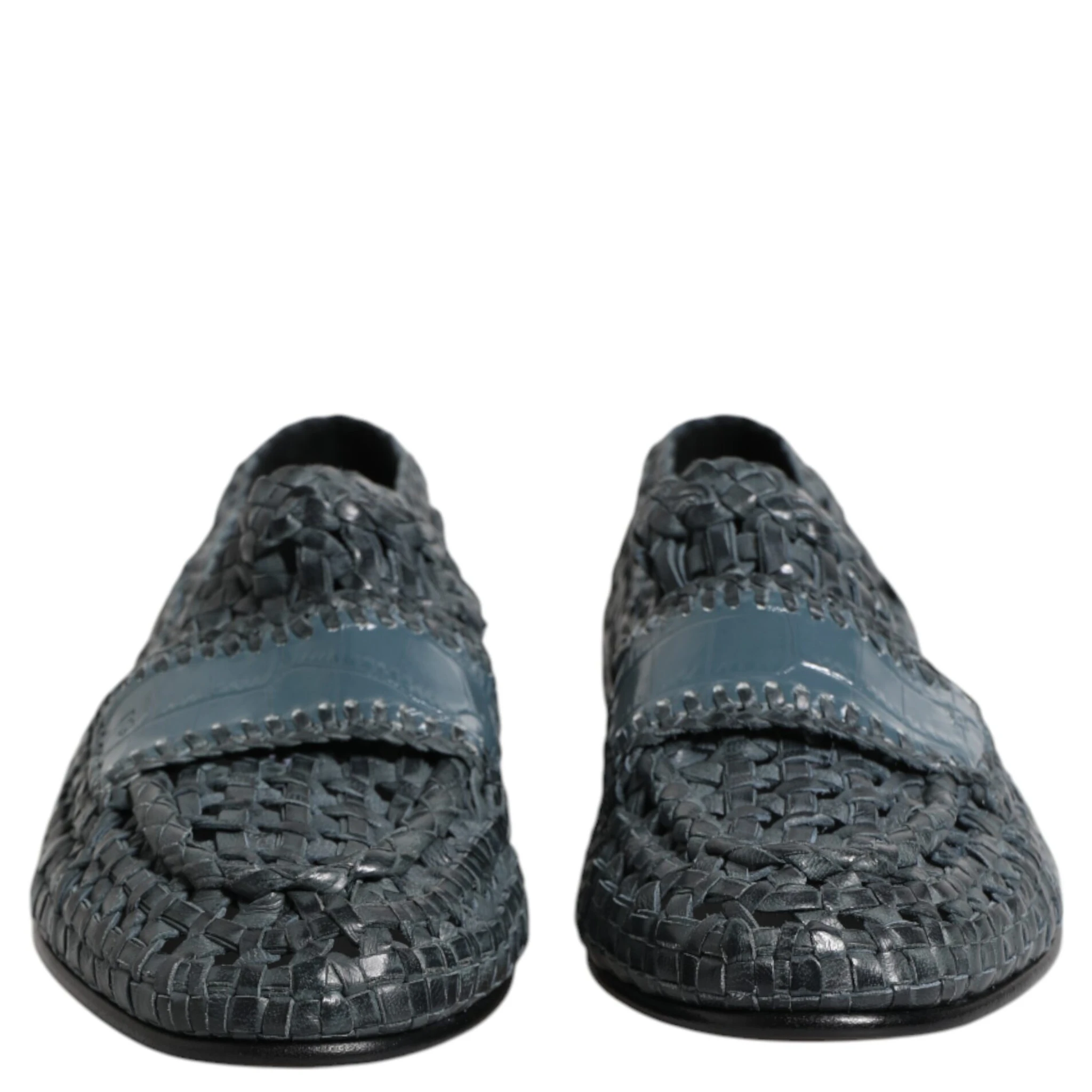 Blue Woven Leather Slip On Loafers Shoes