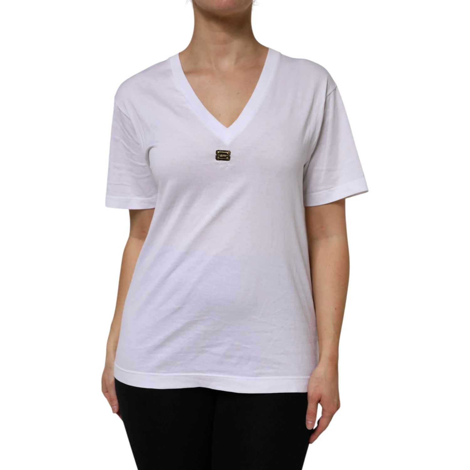 White Cotton Short Sleeve V-Neck Top T-shirt