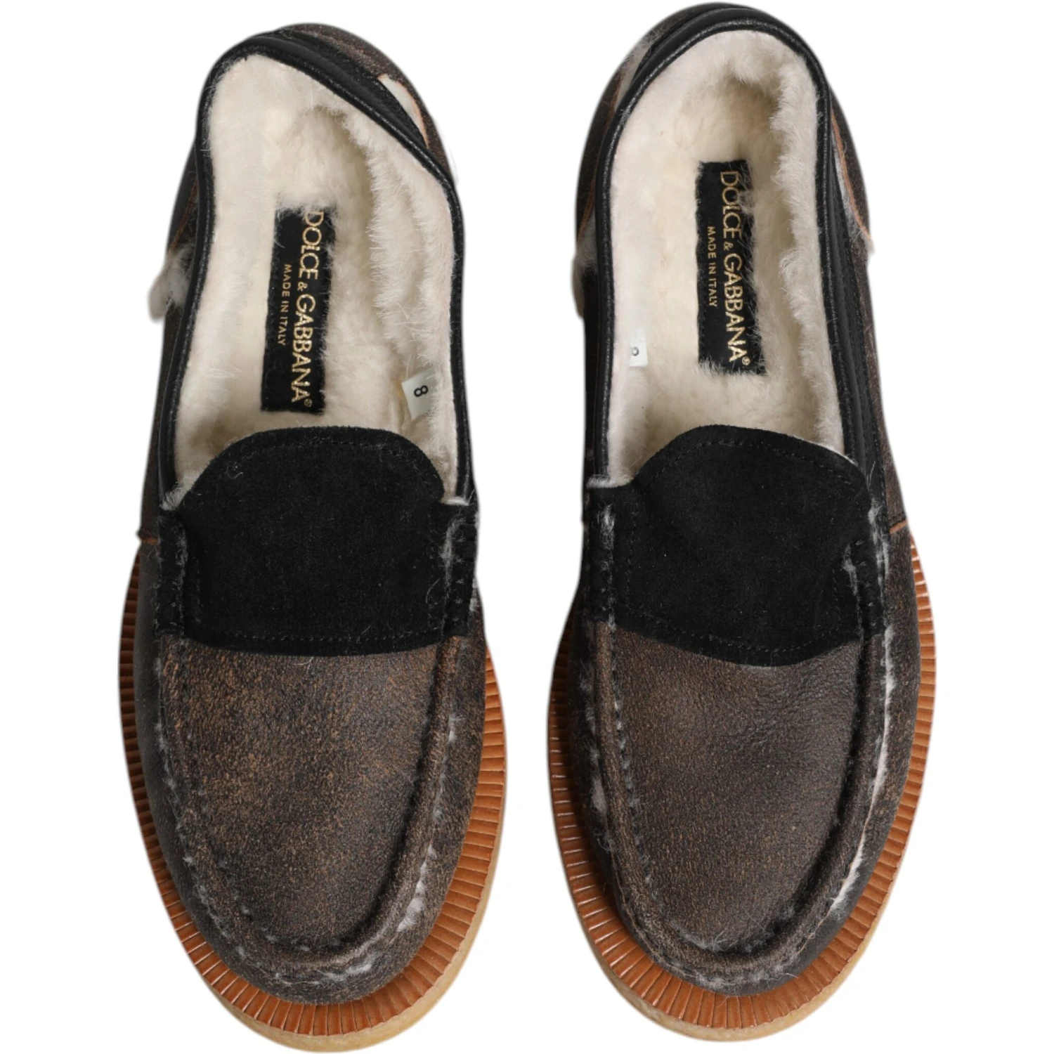 Brown White Calfskin Leather Loafers Shoes