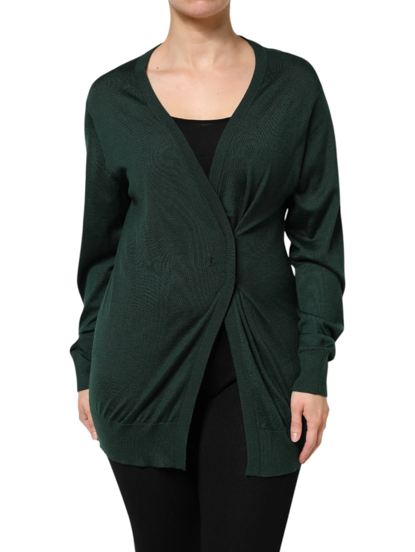 Dark Green Cashmere Silk Cardigan Sweater